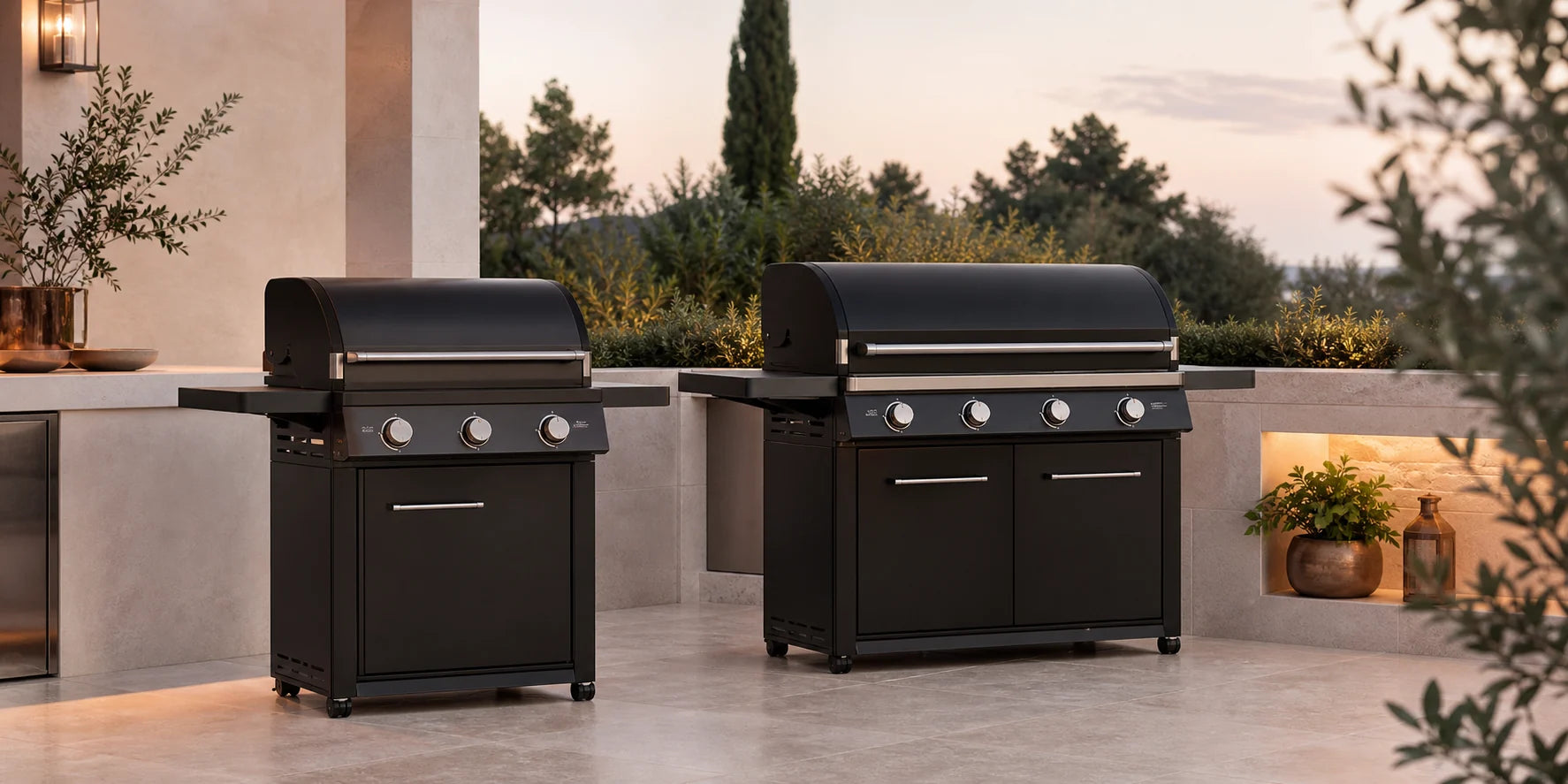 Premium gas grills in an outdoor kitchen